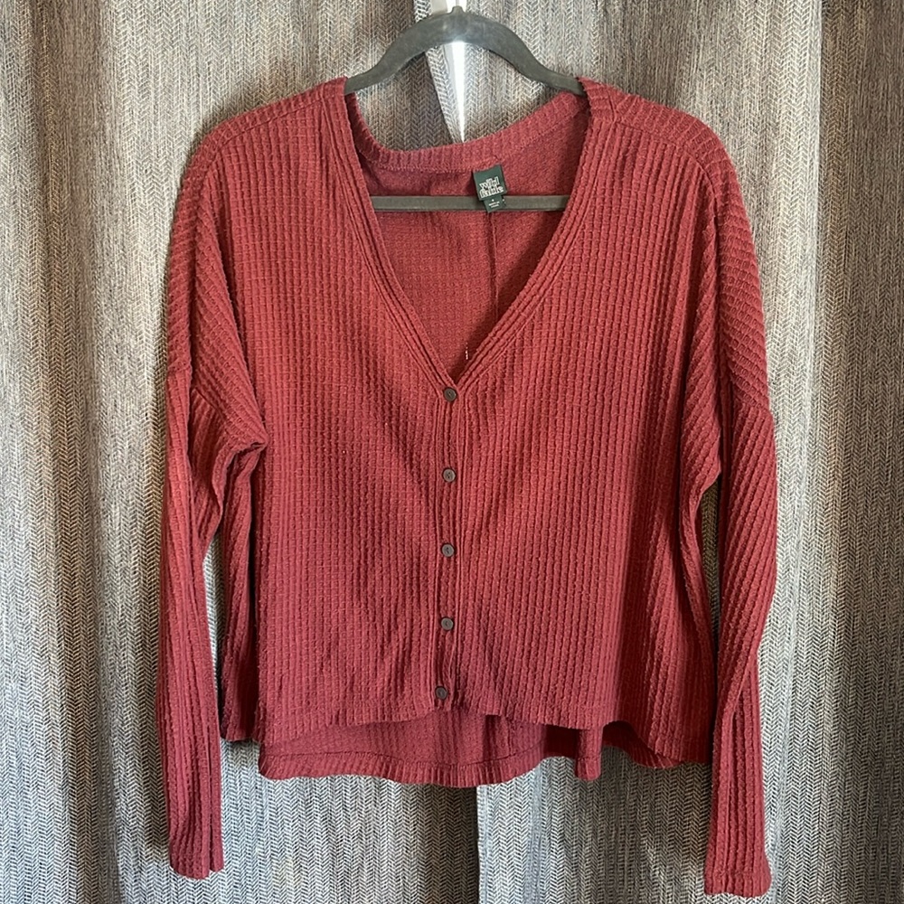 Dark Pink Button Down Sweater Long Sleeve Wild Fable